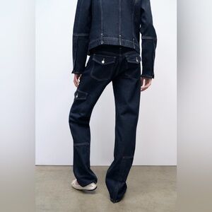 Zara NWOT Cargo Jeans Size 0 Straight Leg Dark Wash Zipper Detail